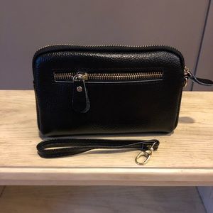 NWT black leather wristlet